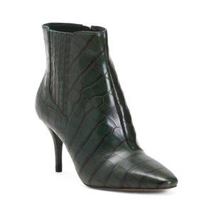 VINCE CAMUTO Leather Crock Embossed Booties - Deep Green - 5.5